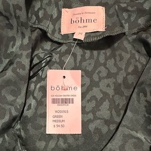 Bohme emerald green dress with cheetah print and scalloped sleeves.  NWT